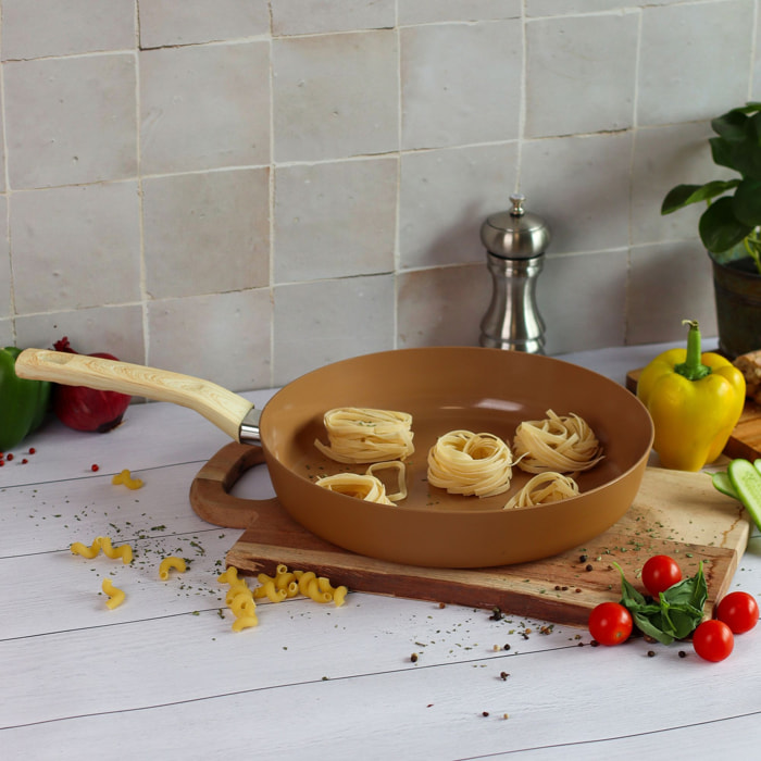 Lot de 3 poêles revêtement céramique noisette - tous feux NOISETTE