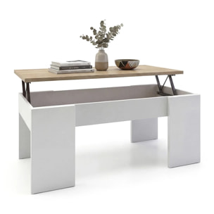 Mesa de centro elevable con almacenaje en blanco artick y roble canadian 100x45-56 cm Vita Blanco Artik (Blanco Mate) - Roble Canadian