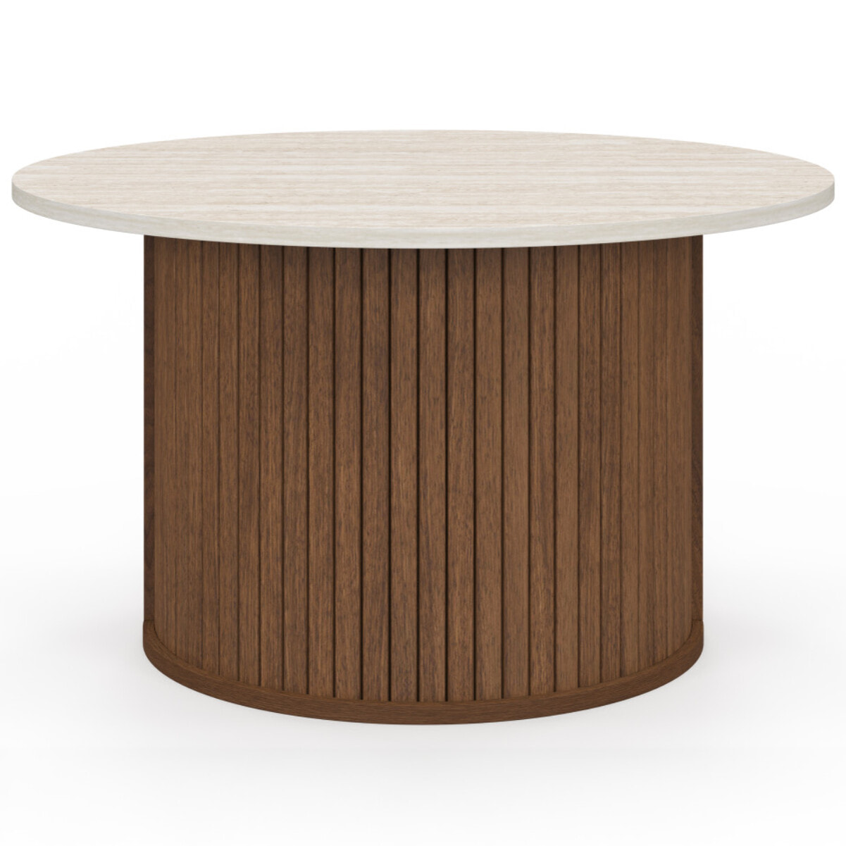 Table basse ronde Albane effet noyer et travertin Ø70cm