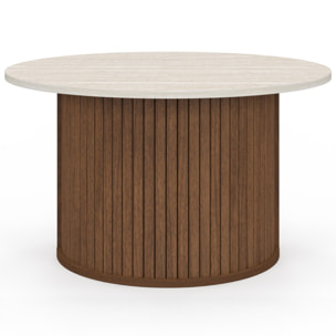 Table basse ronde Albane effet noyer et travertin Ø70cm