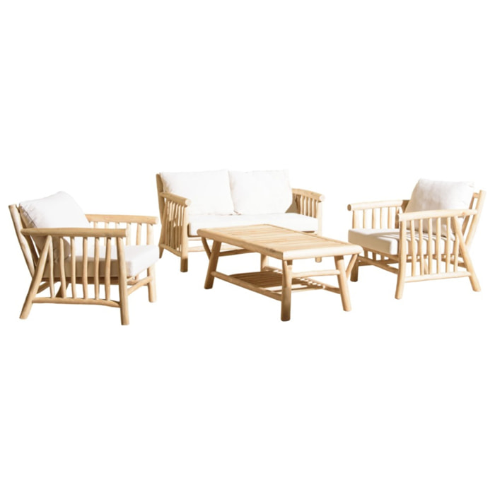 WILL - Ensemble BORNEO : canapé 2 p. 2 fauteuils 1 table basse en teck
