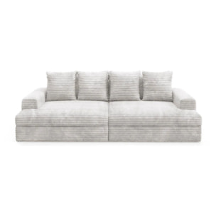 CAMELIA - Canapé 3 places en velours côtelé épais gris clair