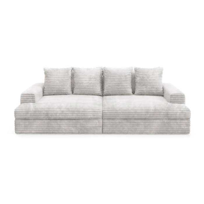 CAMELIA - Canapé 3 places en velours côtelé épais gris clair