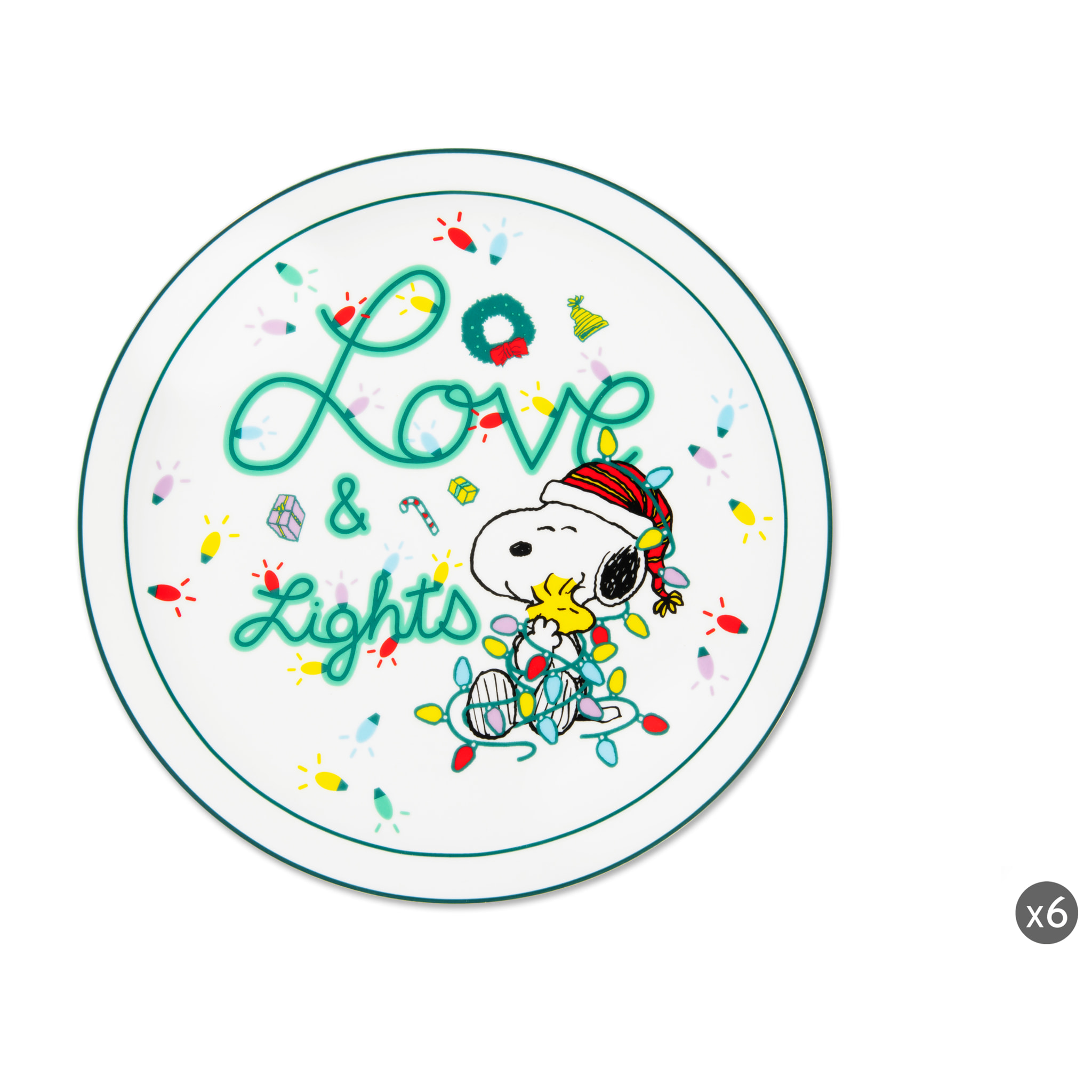 Set de 6 Assiettes Excelsa - Peanuts Shiny And Bright, Porcelaine Blanche