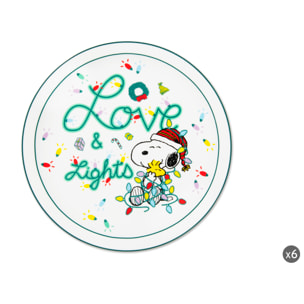 Set de 6 Assiettes Excelsa - Peanuts Shiny And Bright, Porcelaine Blanche