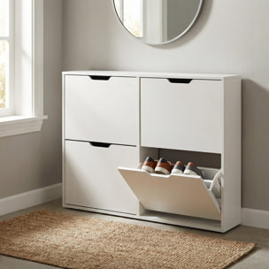 Scarpiera orizzontale 4 ante bianca in legno melaminico - Sky