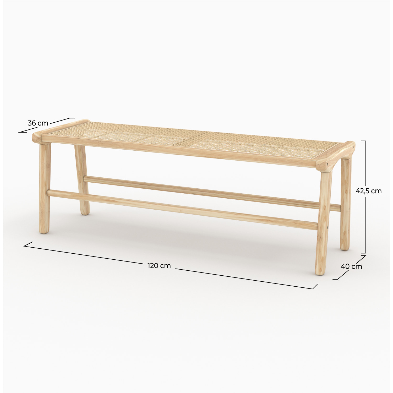 Banc Kuna 120 cm en teck et cannage