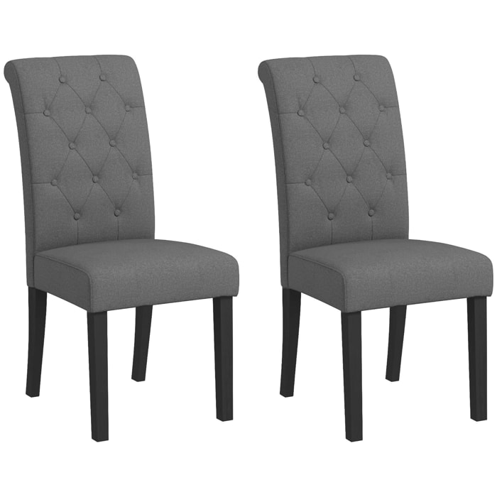 Lot de 2 chaises de salle à manger grand confort pieds en bois lin 47 x 61 x 101 cm anthracite