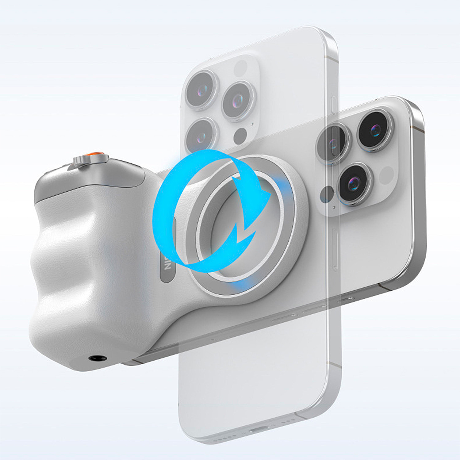 Mango fotográfico magnético para smartphone, control de zoom, botón selfie, disparador y cambio de modos. Con conexión Bluetooth y anillo magnético incluido.