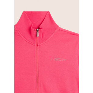 Tuta con zip e collo alto, logo in perline