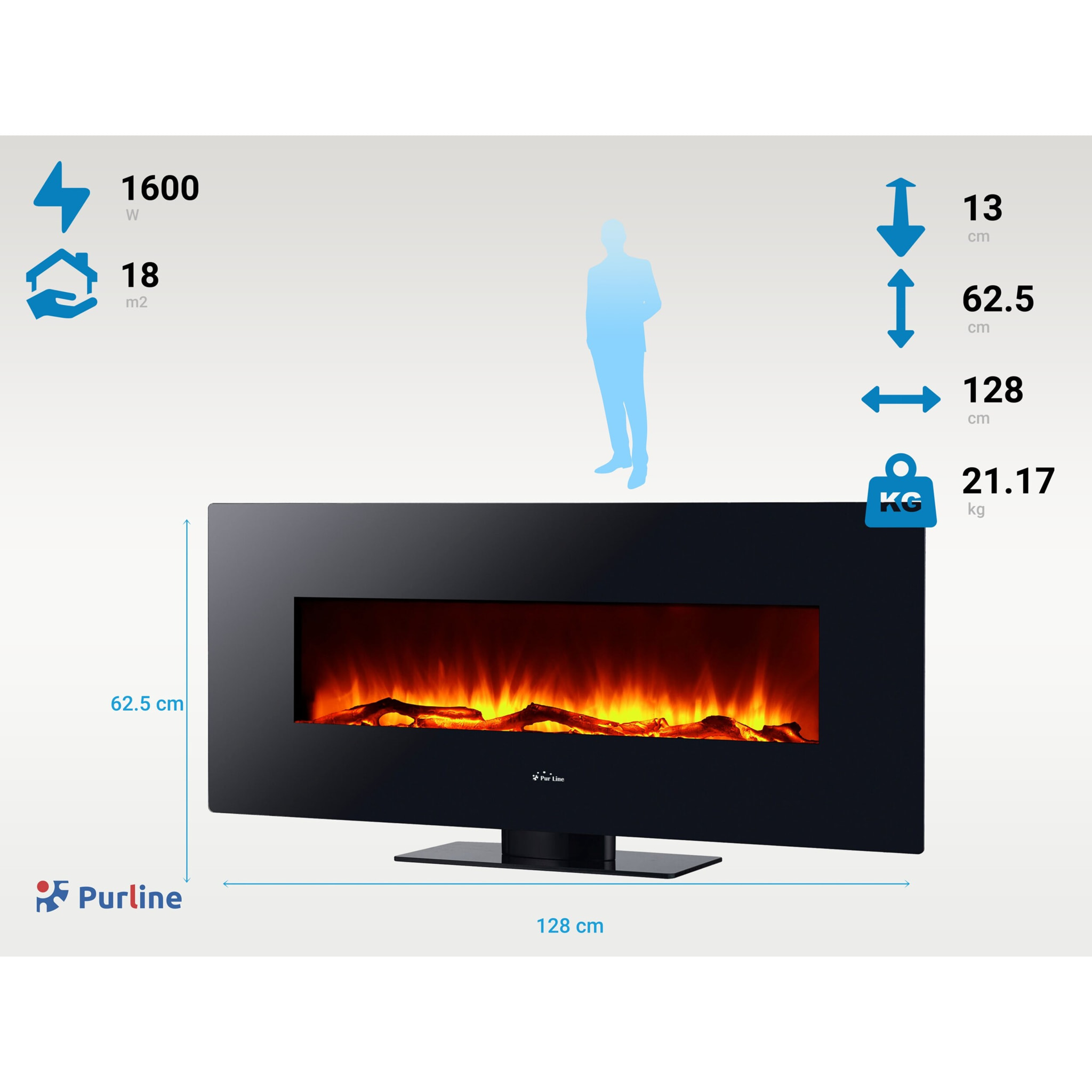 Chimenea eléctrica panorámica de cristal templado negro CHE-515 PURLINE
