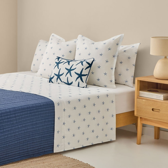 Sábana de algodón 180 hilos estrellas de mar Crea color azul 100% Algodón percal