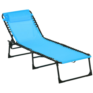Tumbona Plegable y Ajustable de 4 Posiciones Silla Reclinable de Jardín con Sistema de Cordones para Exterior Marco Acero 189x58x30 cm Azul Claro