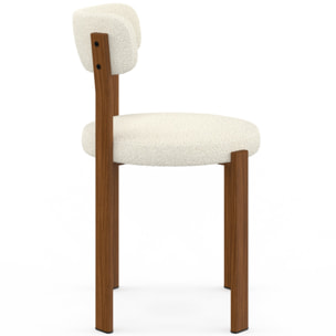 Chaises Ilona bouclette crème pieds effet noyer - lot de 4