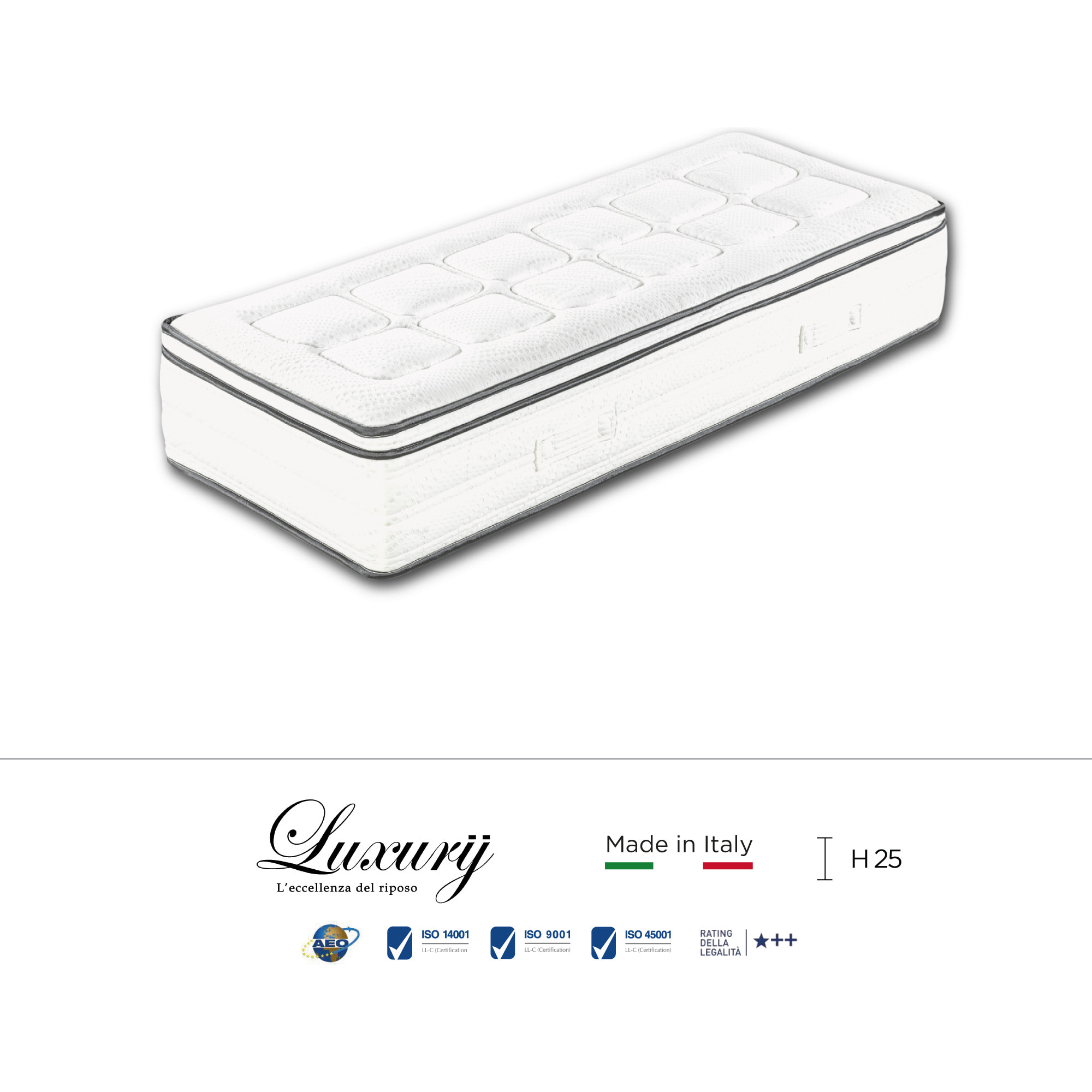 "Firenze" H25 cm 90x190 guanciale Memory OMAGGIO 2cm memory foam