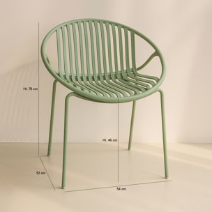 Lot de 4 fauteuils de table extérieur en polypropylène et métal vert CALYPSO