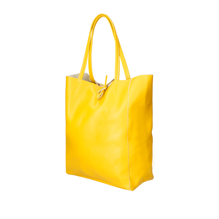 Chicca Borse - Borsa a Spalla Shopper Donna in Vera Pelle - Colore Giallo