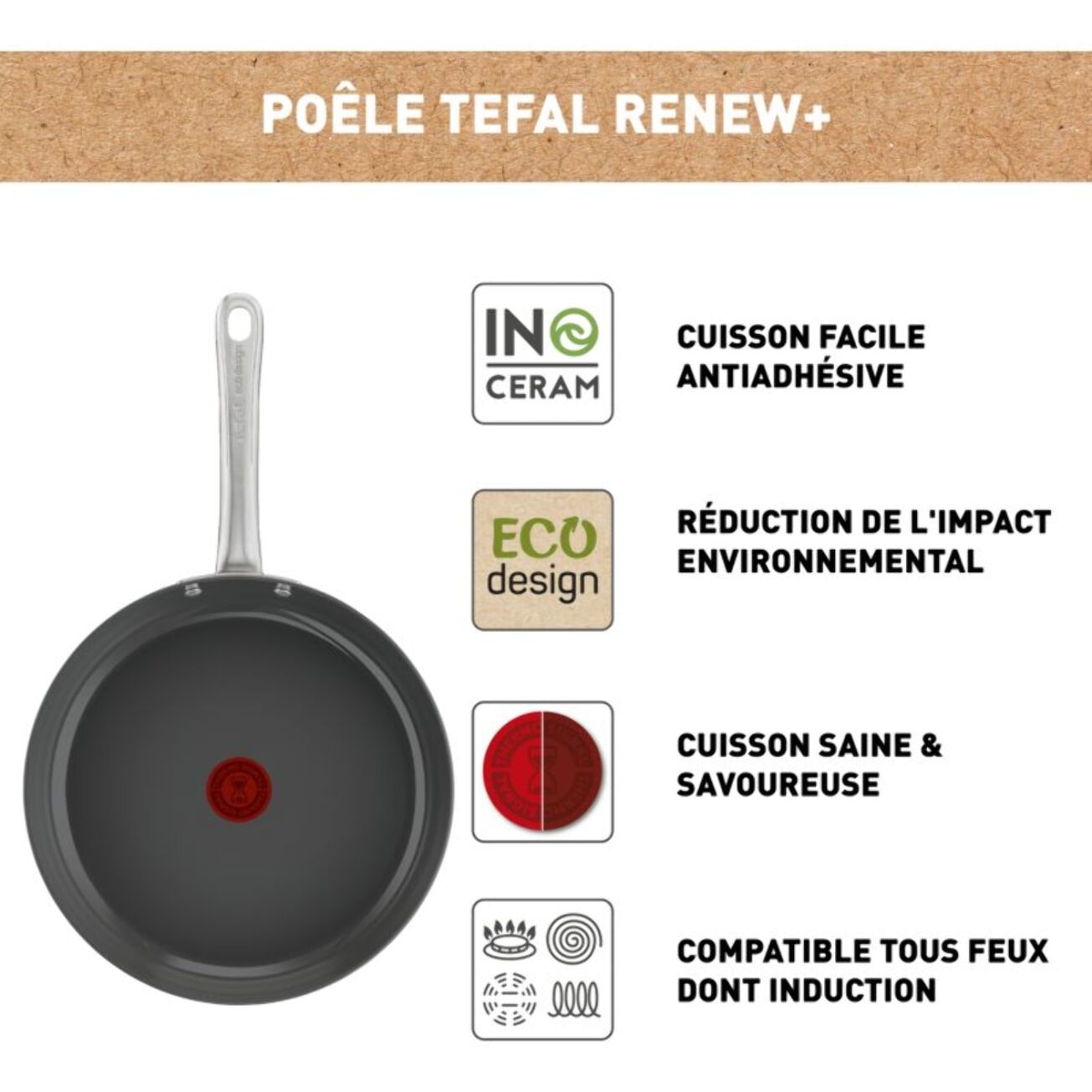 Poêle TEFAL Manche fixe Renew+ 30cm C4240753