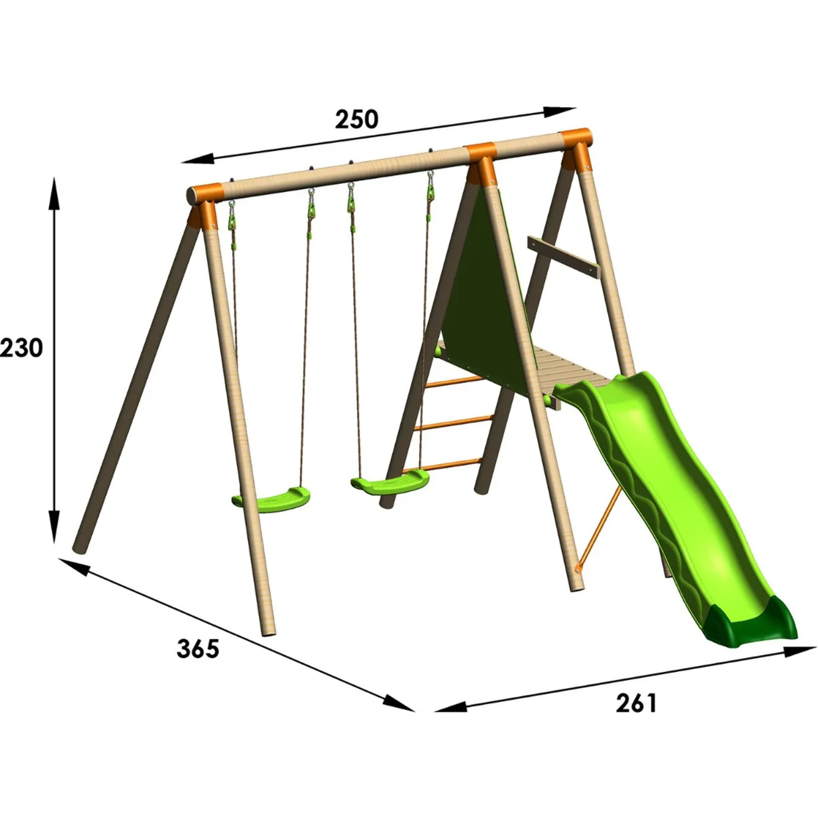 Balançoire en bois 2,30 m Topwood LUMI - 4 enfants