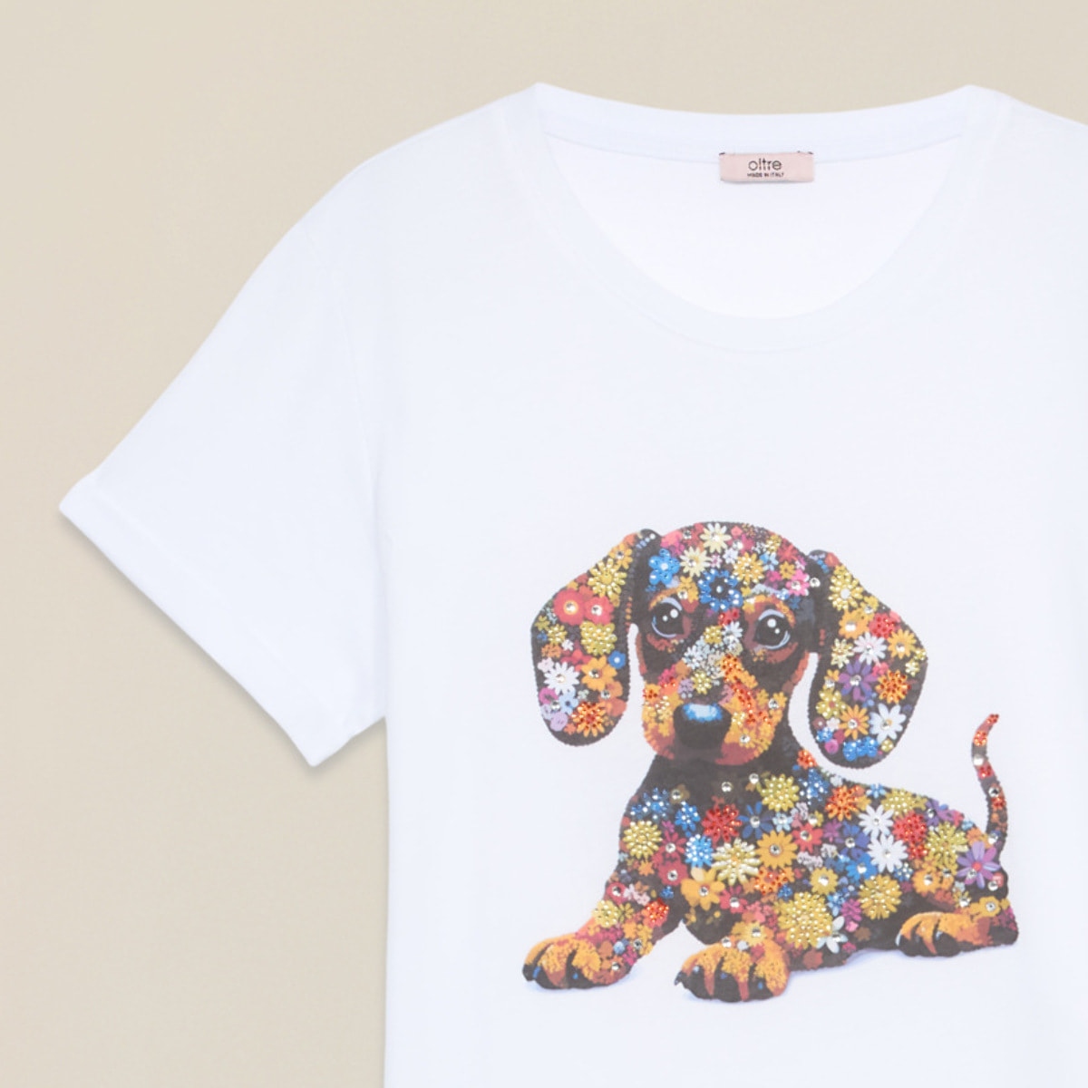 Oltre - Camiseta con estampado y aplicaciones - Blanco