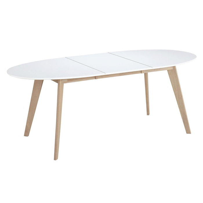 Table à manger extensible ovale blanche et bois clair L150-200 cm LEENA