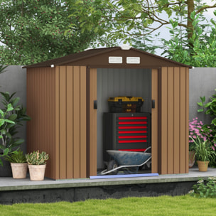 Abri de jardin - remise pour outils - cabanon porte verrouillable - dim. 213L x 130l x 185H cm - tôle d'acier café chocolat