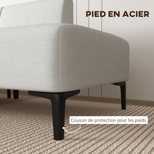 Canapé 3 places design contemporain modulable piètement acier noir tissu aspect lin blanc cassé