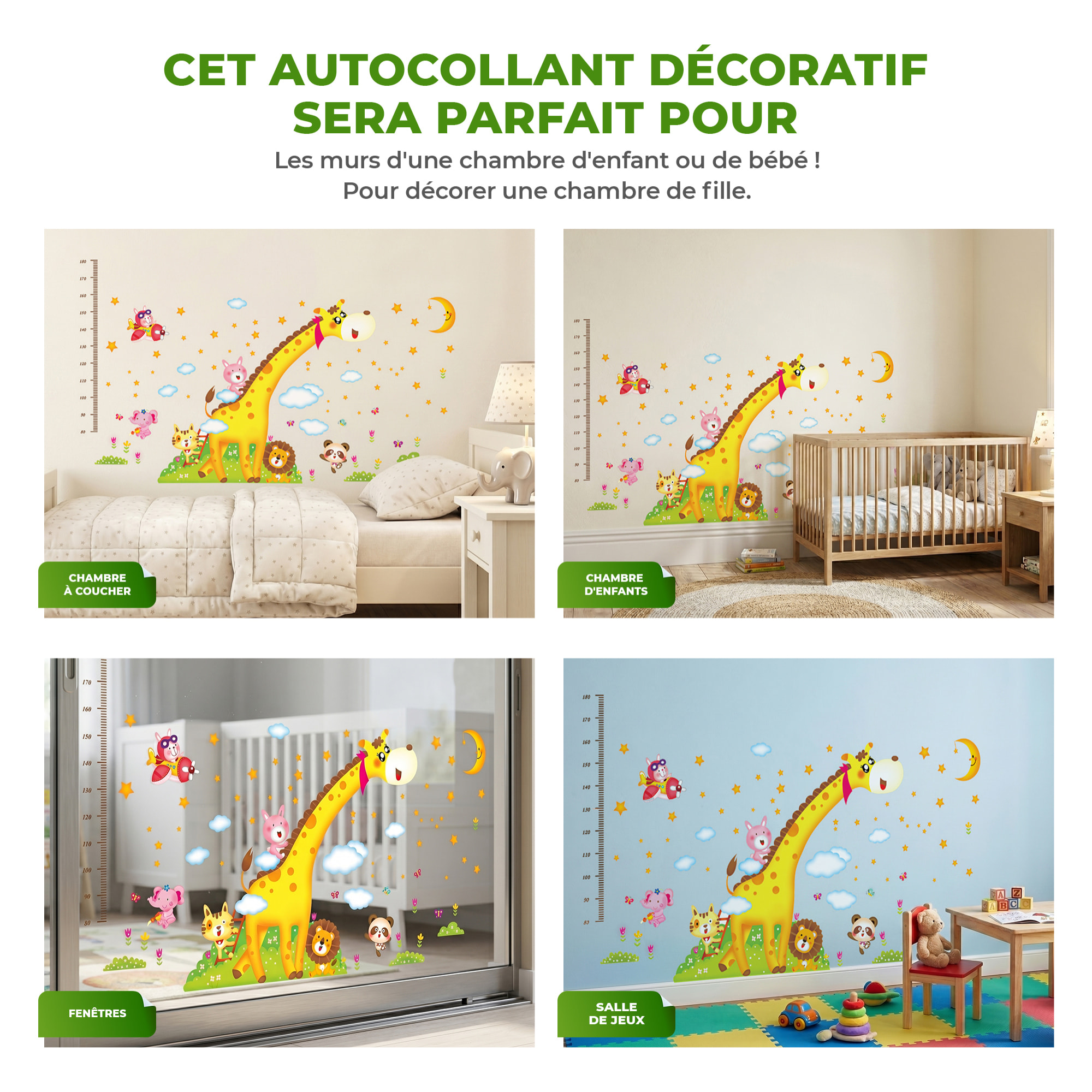 Stickers Muraux décoration adhésifs toise Girafe et les animaux d'Afrique
