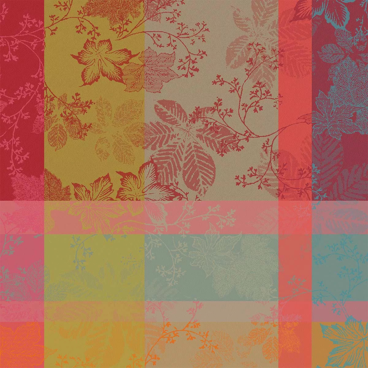 Serviette pur coton motif jacquard bordeaux orange Mille sous bois automne