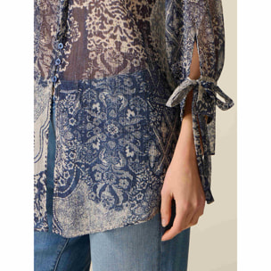 Oltre - Blusa in fantasia con fiocchi - Blu