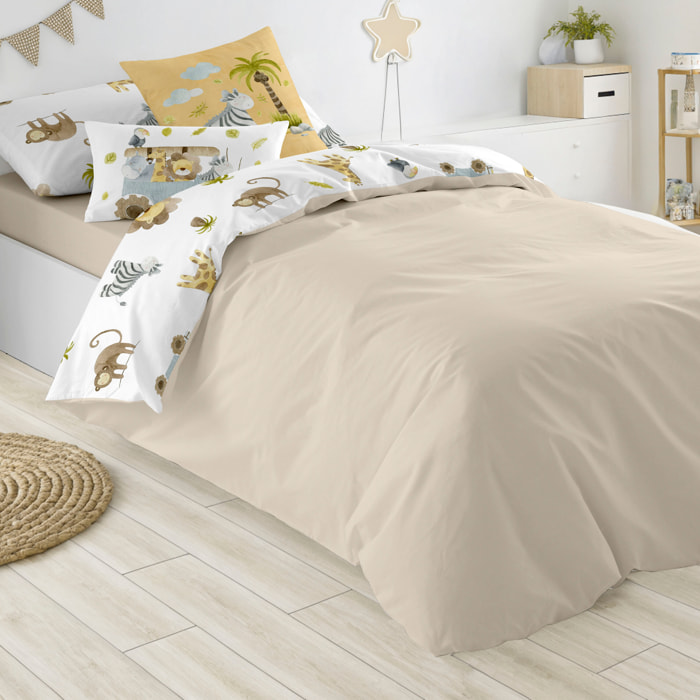 Cool Kids - Funda Nórdica Estampada - Infantil - Cierre Solapa - 100% Algodón - Incluye 1 Funda de Almohada - Serengeti