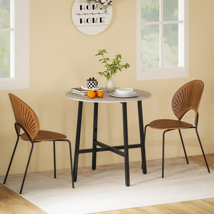Table ronde dia. 80 cm style industriel piètement acier noir plateau aspect bois clair