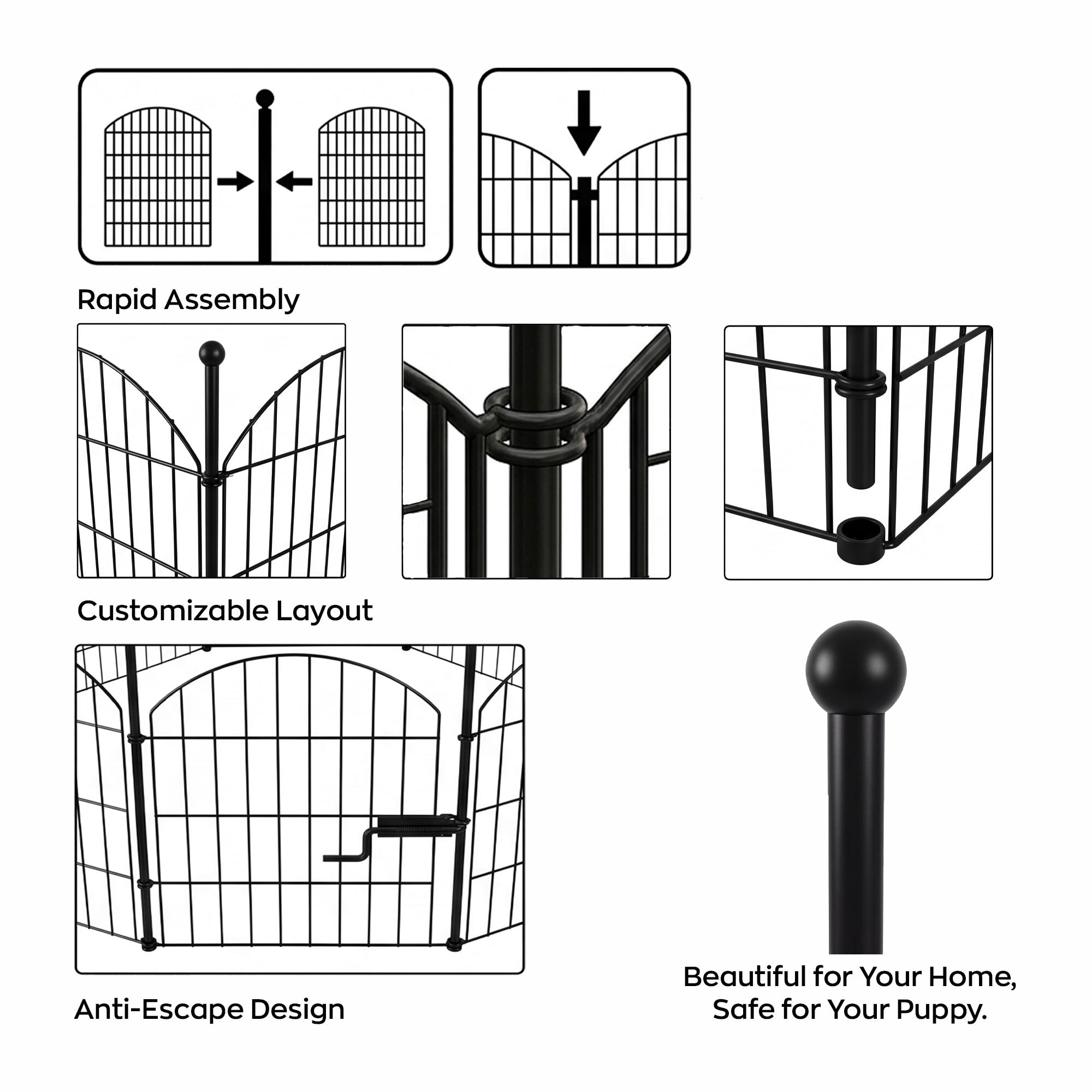 Aron - Recinzione per animali domestici 650x150 cm con cancelletto da giardino esterno in ferro nera