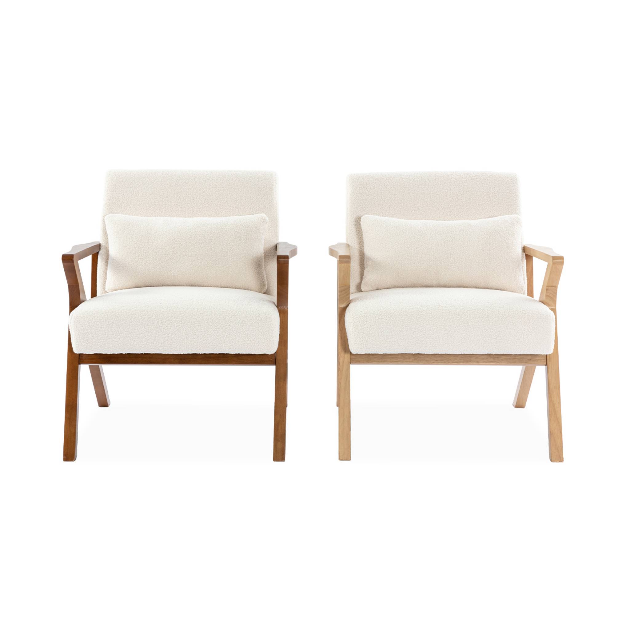 Fauteuil scandinave bois d'hévéa et bouclette blanche ANTOINE