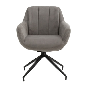 Set di 4 poltroncine girevoli STONESTOWN in tessuto grigio e gambe in metallo nero, con braccioli