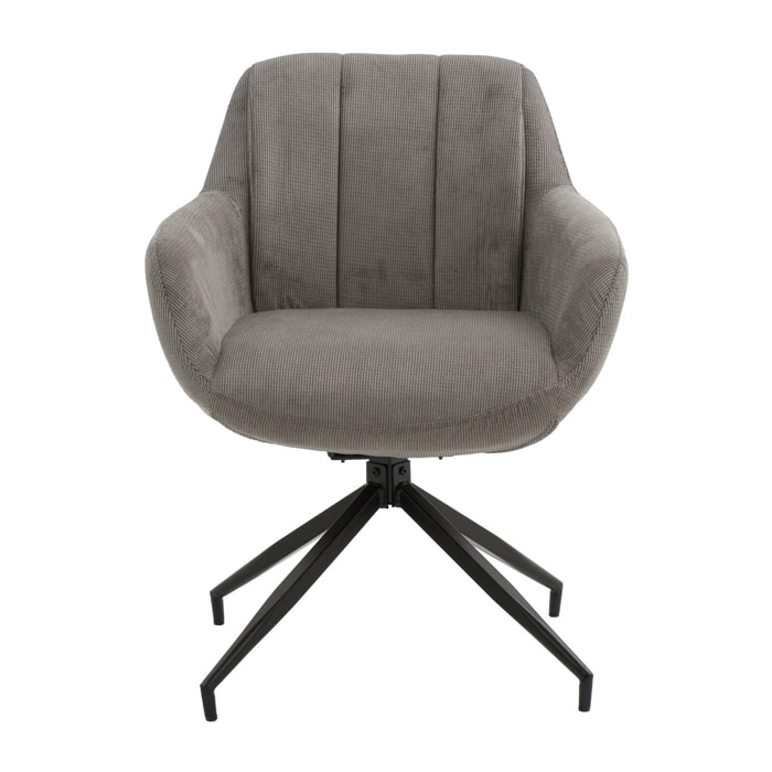 Set di 4 poltroncine girevoli STONESTOWN in tessuto grigio e gambe in metallo nero, con braccioli