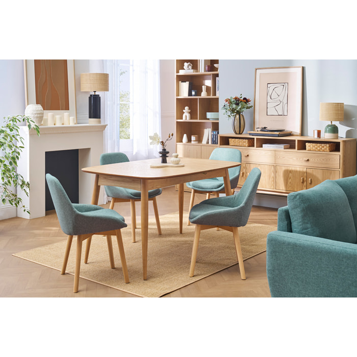 Chaises scandinaves en tissu vert de gris et bois clair massif (lot de 2) HOLO