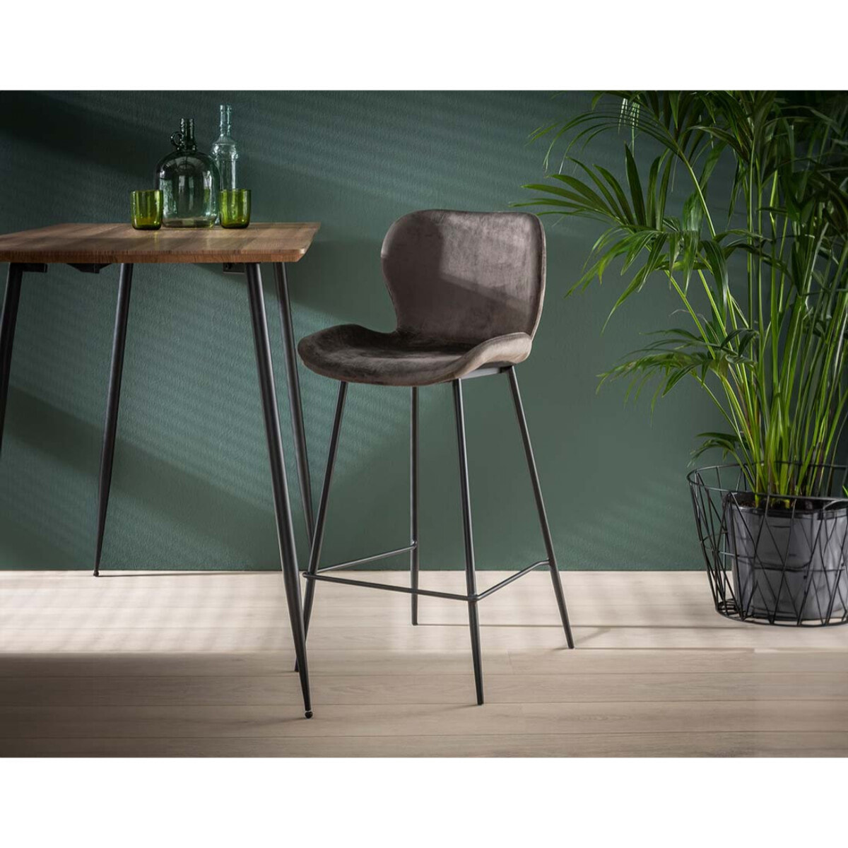 Basti - lot de 4 tabourets de bar - en velours gris - Gris