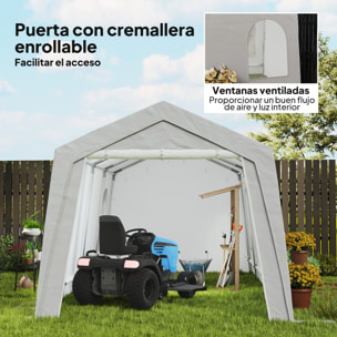 Cobertizo Jardín Exterior 300x597x257 cm Carpa con Puerta Enrollable con Cremallera Impermeable Tienda de Almacenamiento en Garaje Exterior para Motos Bicicletas Herramientas de Jardín Gris