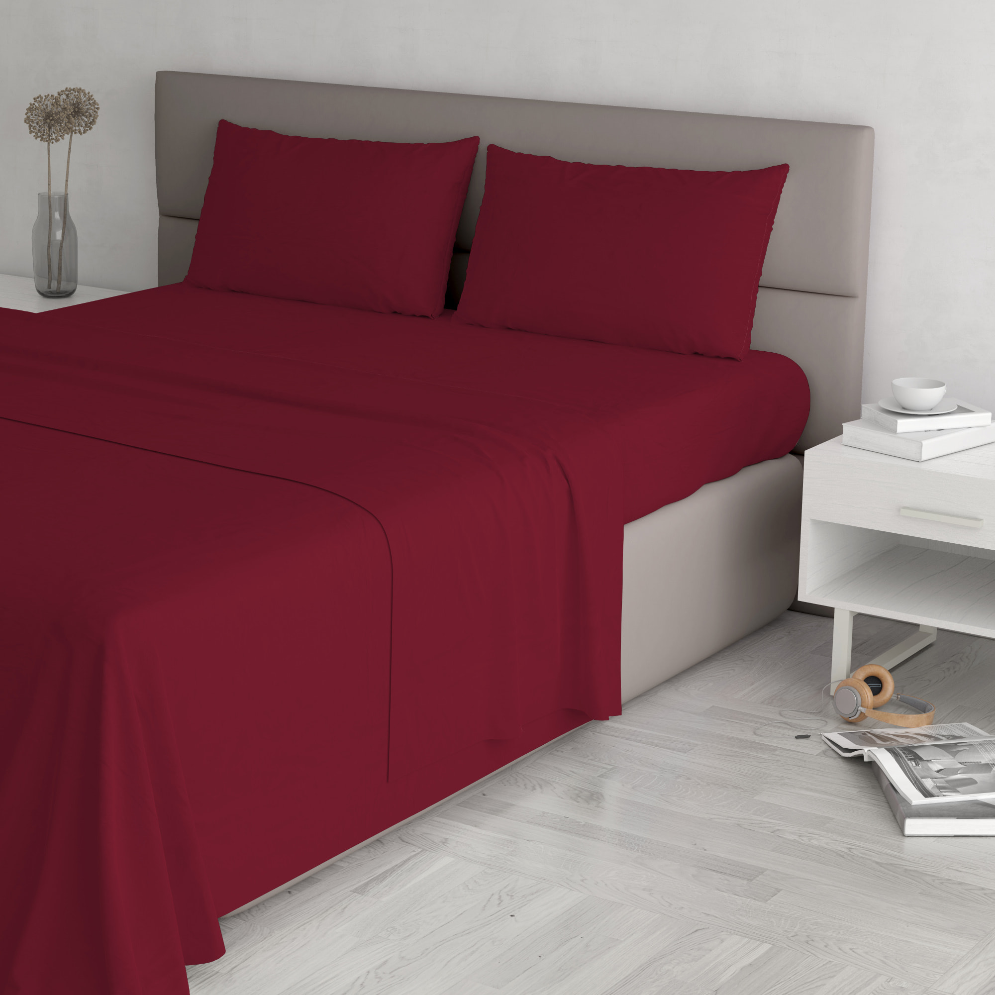 COMPLETO LETTO MAX COLOR, 100% Cotone, Made in Italy - BORDEAUX