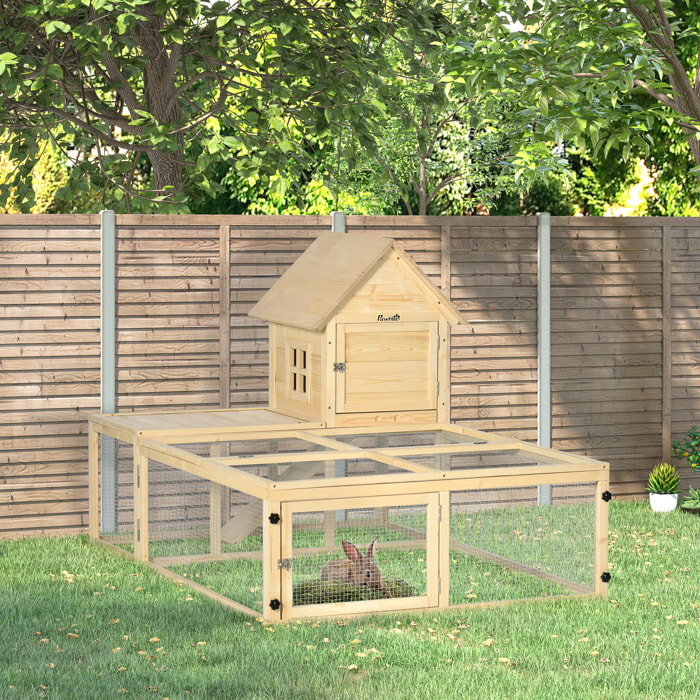 Clapier enclos cage à lapin 2 niveaux dim. 151L x 106l x 97H cm - aire de jeu, rampe, portes verouillables - bois sapin