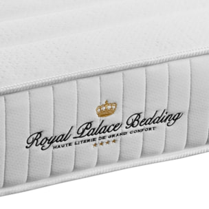 Pack prêt à dormir matelas LANCASTER ressorts ensachés et mémoire de forme + sommier kit blanc + Couette + 2 oreillers