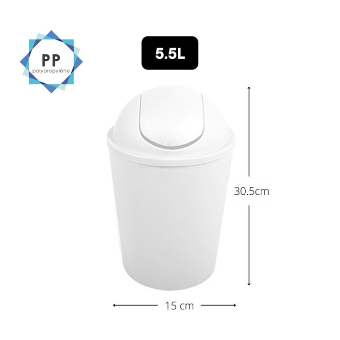 Cubo de Basura "AKO" 5,5L con tapa abatible Blanca