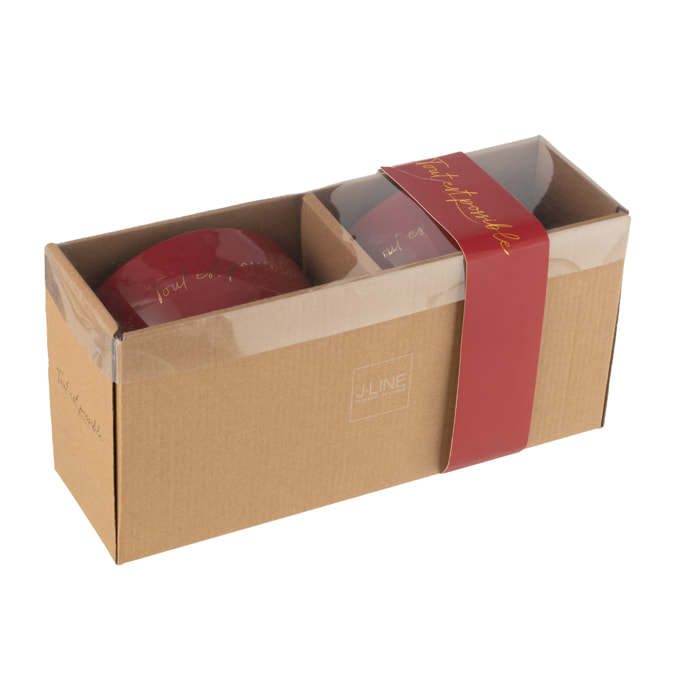 J-Line bol 'Tout Est Possible' - porcelaine - rouge et or - 2 pcs