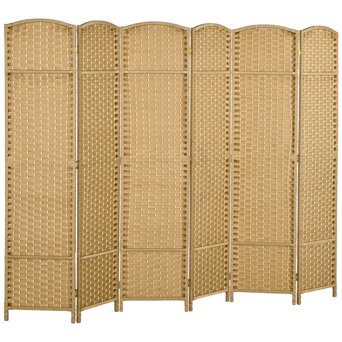 Paravent intérieur pliable 6 panneaux 240 x 170 cm - séparateur de pièce finition tressée - PP  bois pin naturel