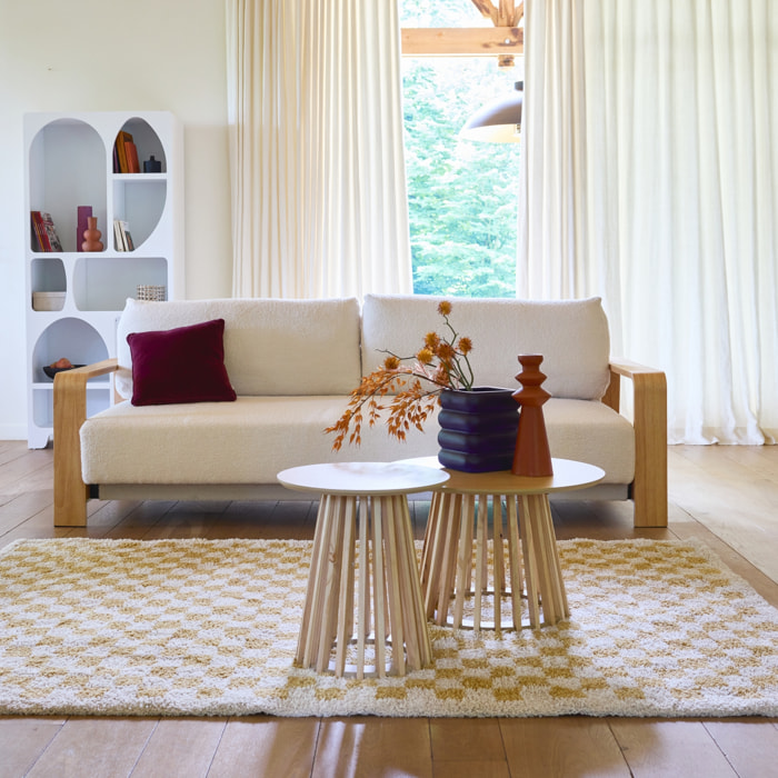 Tapis intérieur shaggy damier jaune moutarde et crème TAYLOR