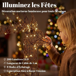 Lot de 3 rennes LEDs de Noël 200 LEDs blanc chaud 8 modes timer