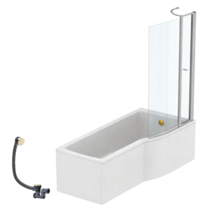 Pack baignoire bain douche 170 x 80 cm droite Connect Air + tablier + pare bain avec volet + vidage Doré