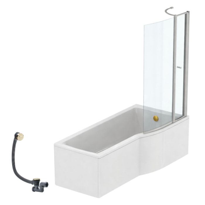 Pack baignoire bain douche 170 x 80 cm droite Connect Air + tablier + pare bain avec volet + vidage Doré