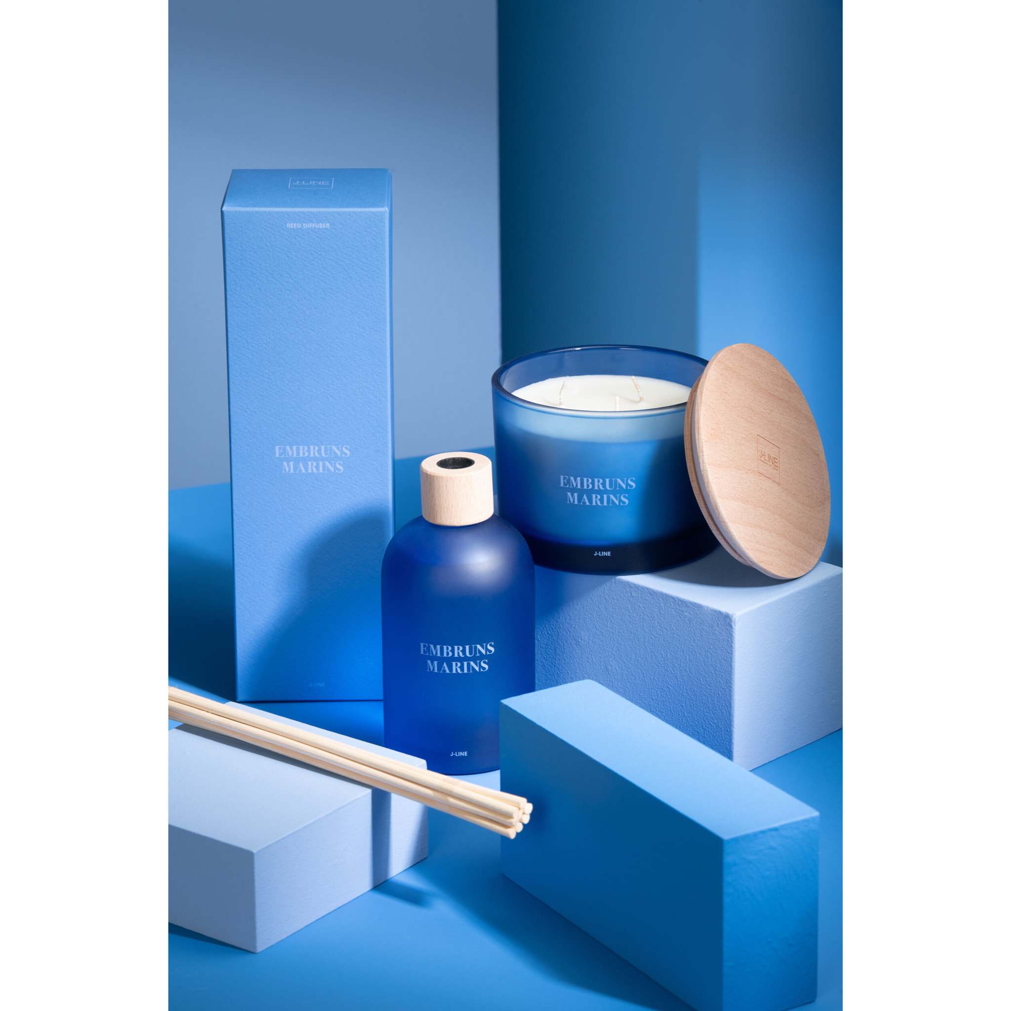 J-Line Bâtonnets parfumés Accords Essentiels - Embruns Marins - bleu - 250ml
